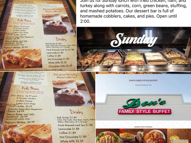 Don's Family Style Buffet Menu