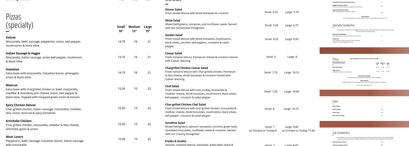 The Pizza Cafe West Menu