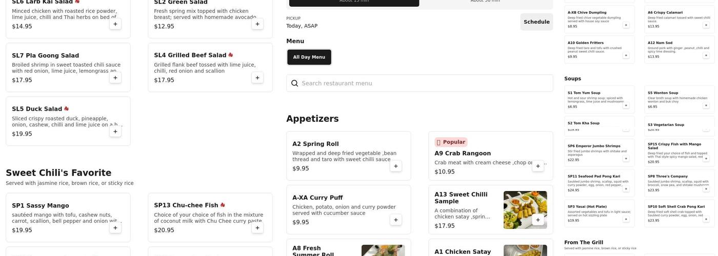 Sweet Chilli Menu
