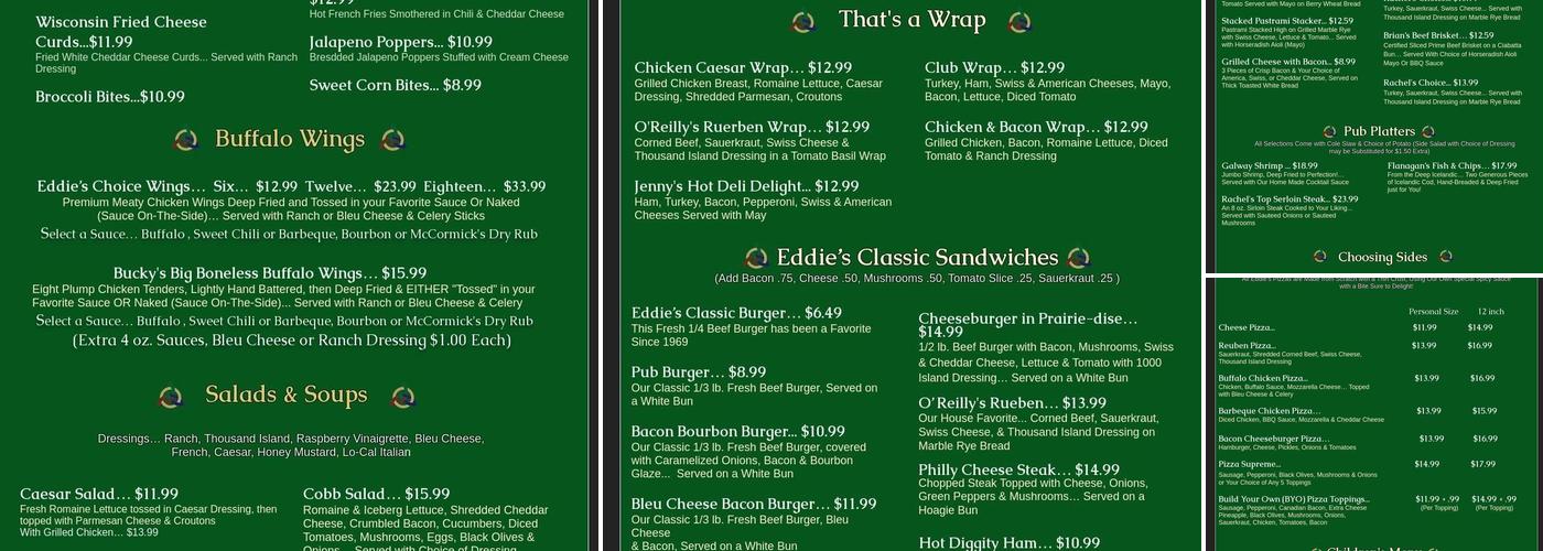 Eddie's Irish Pub Menu
