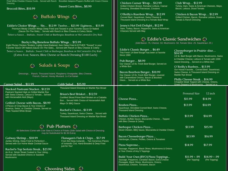 Eddie's Irish Pub Menu