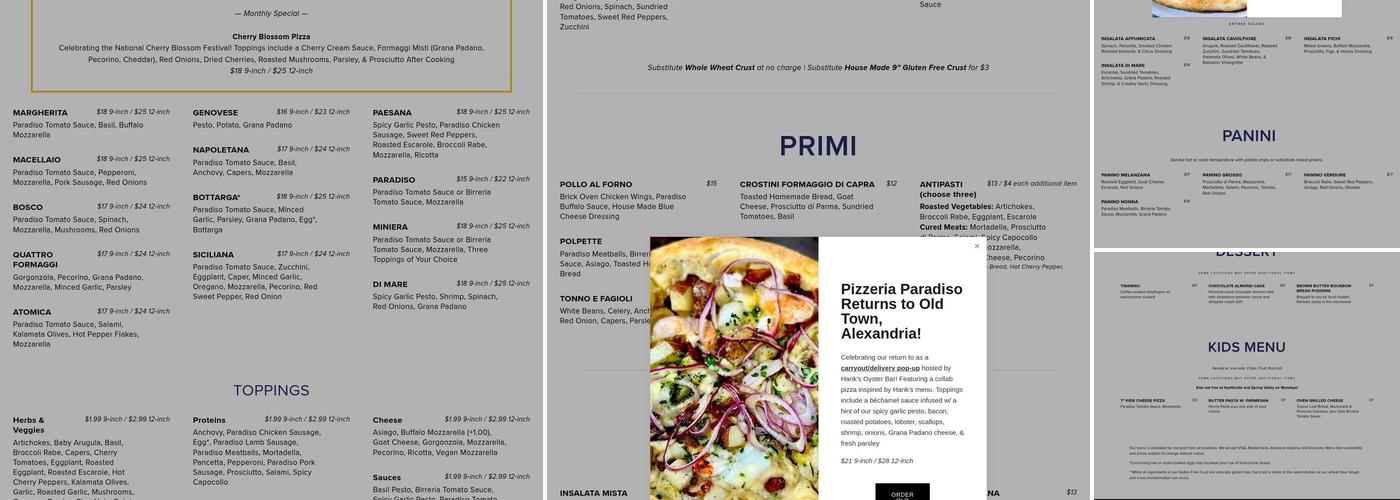 Pizzeria Paradiso Menu
