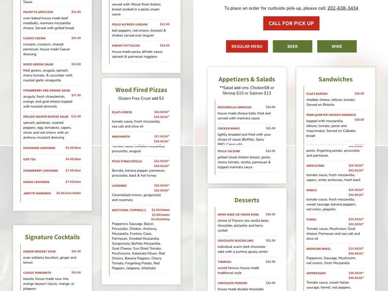 Ella's Wood Fired Kitchen Menu