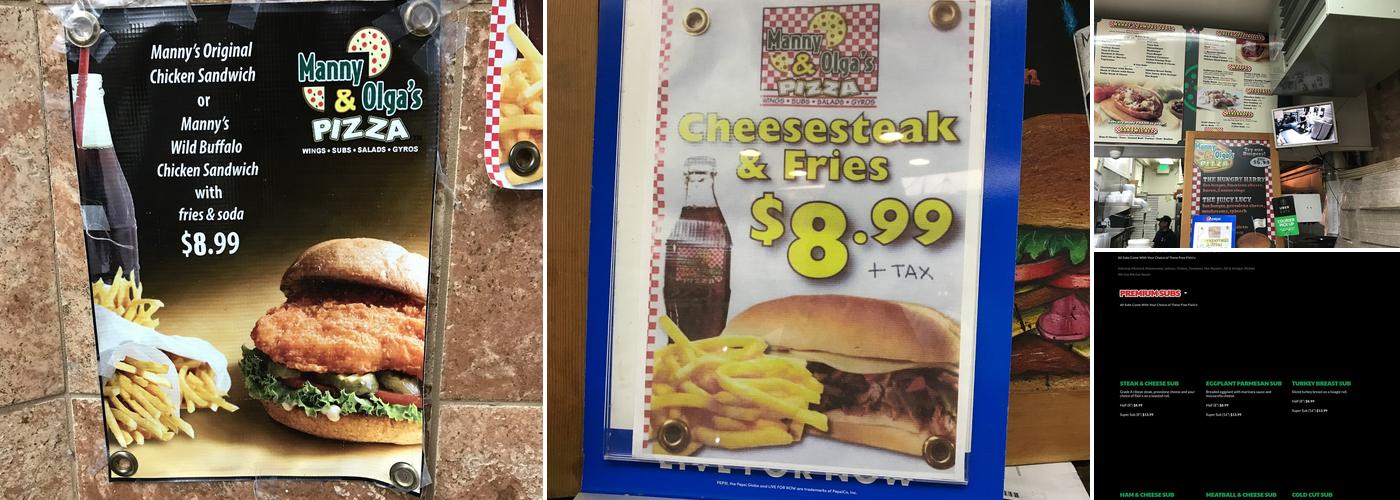 Manny & Olga's Pizza Menu