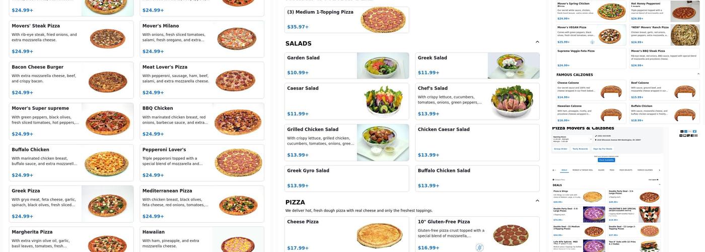 Pizza Movers & Calzones Menu