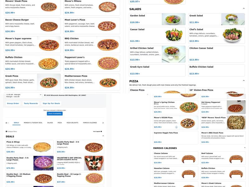 Pizza Movers & Calzones Menu