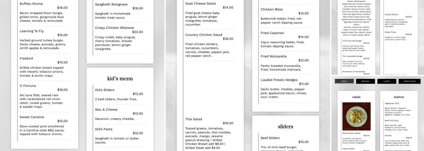 Thunder Burger & Bar Menu