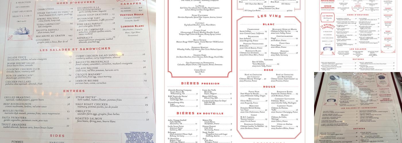 Le Diplomate Menu