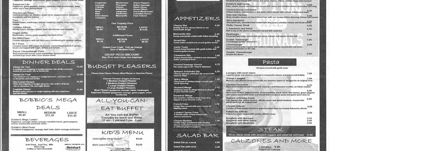 Bobbio's Eatery Menu