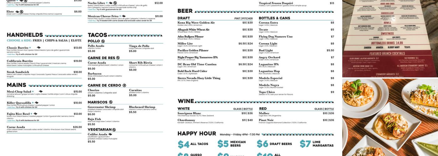 Johnny Pistolas Menu