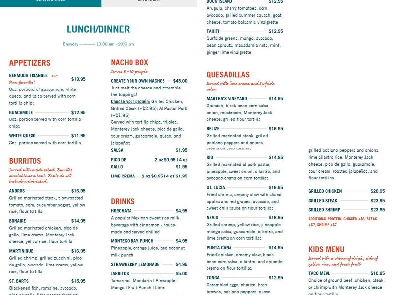 Surfside Menu