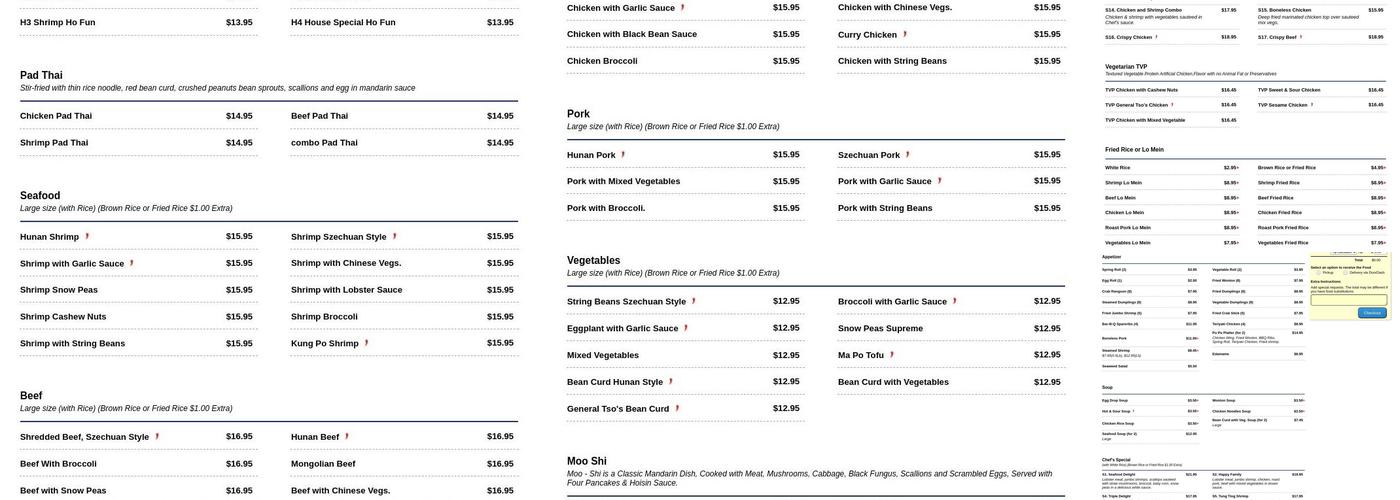 Mayflower Chinese food Menu