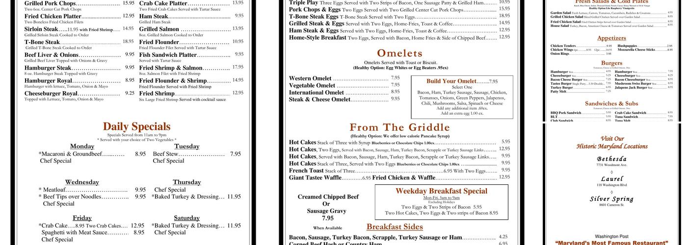 Tastee Diner Menu