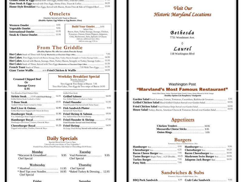 Tastee Diner Menu