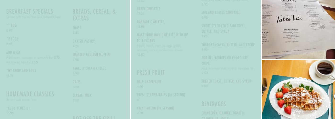 Table Talk Restaurant Menu