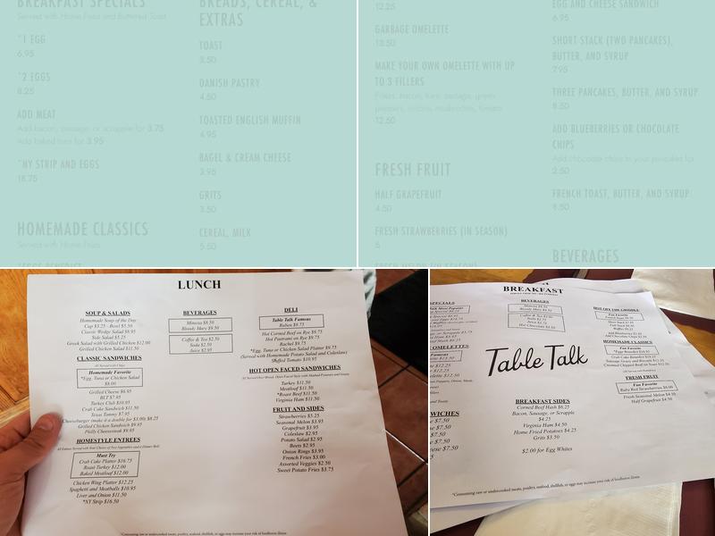 Table Talk Restaurant Menu