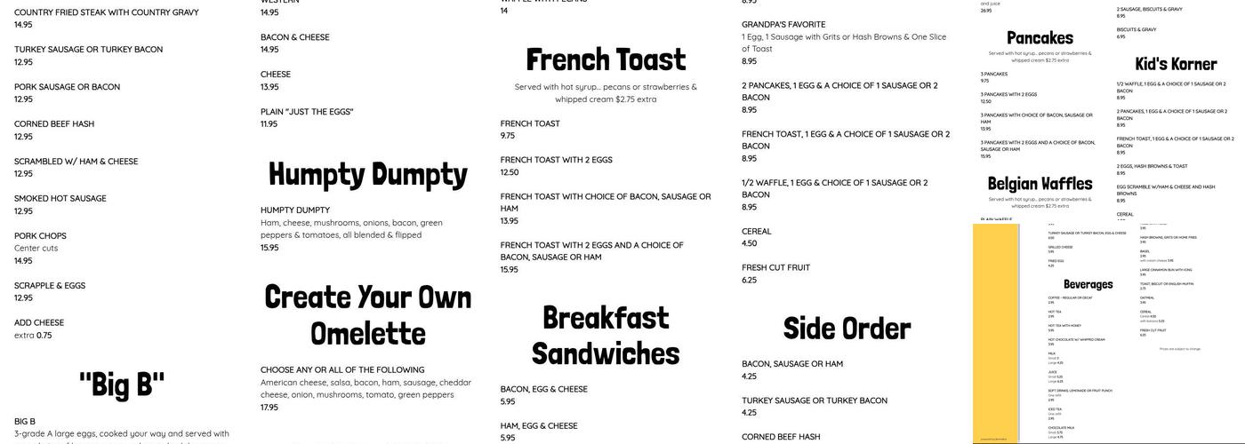 College Park Diner Menu