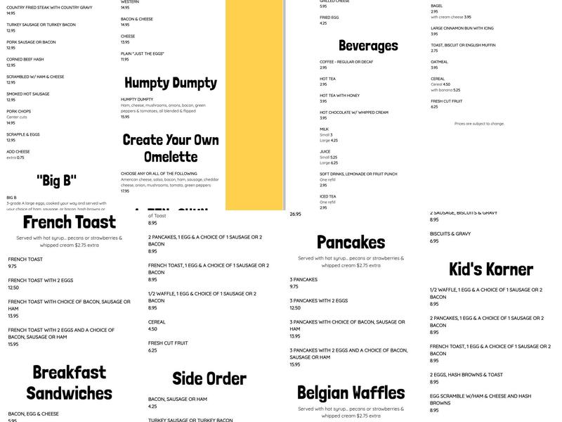 College Park Diner Menu