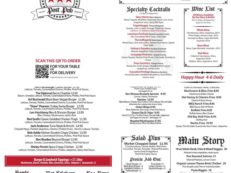 Post Pub Menu