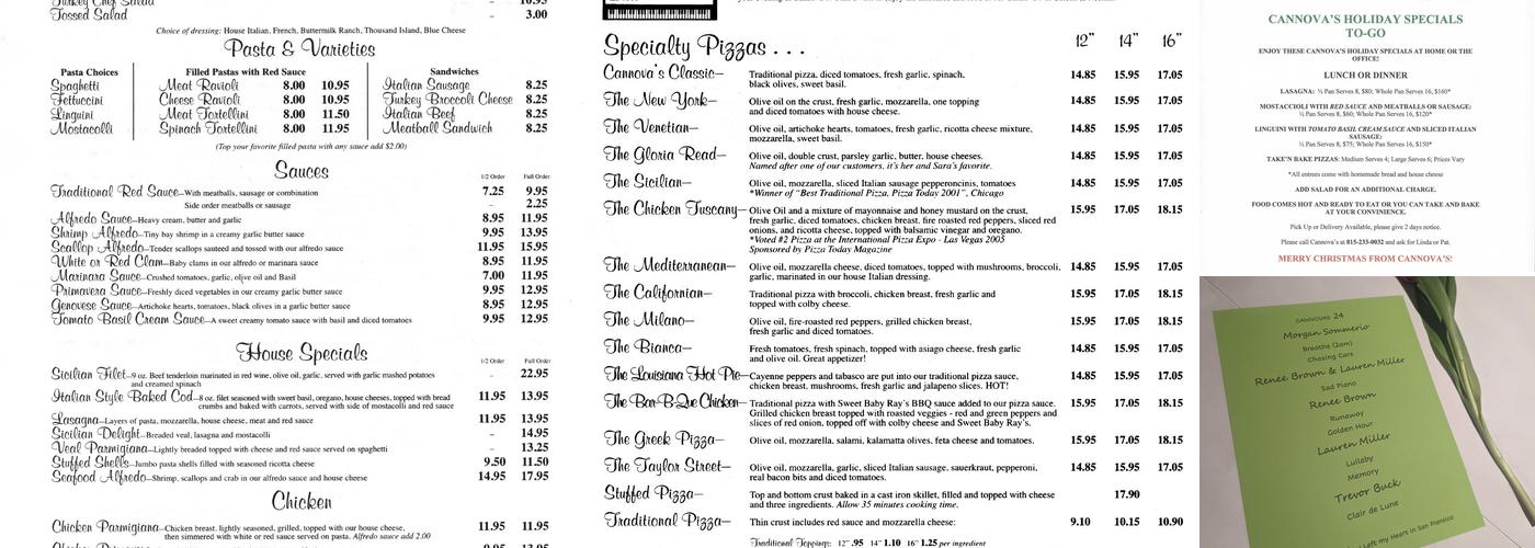 Cannova's Menu