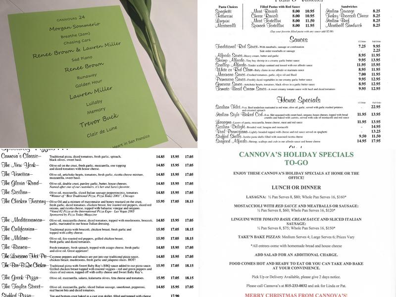 Cannova's Menu