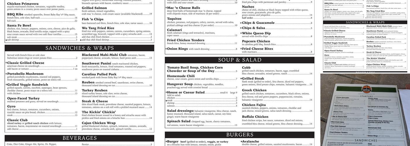 Whitlow's On Wilson Menu