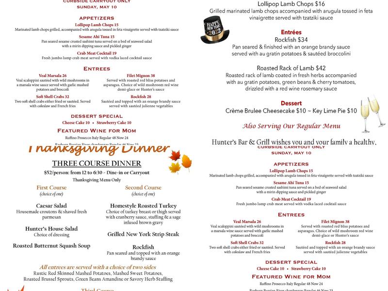 Hunter’s Bar and Grill Menu