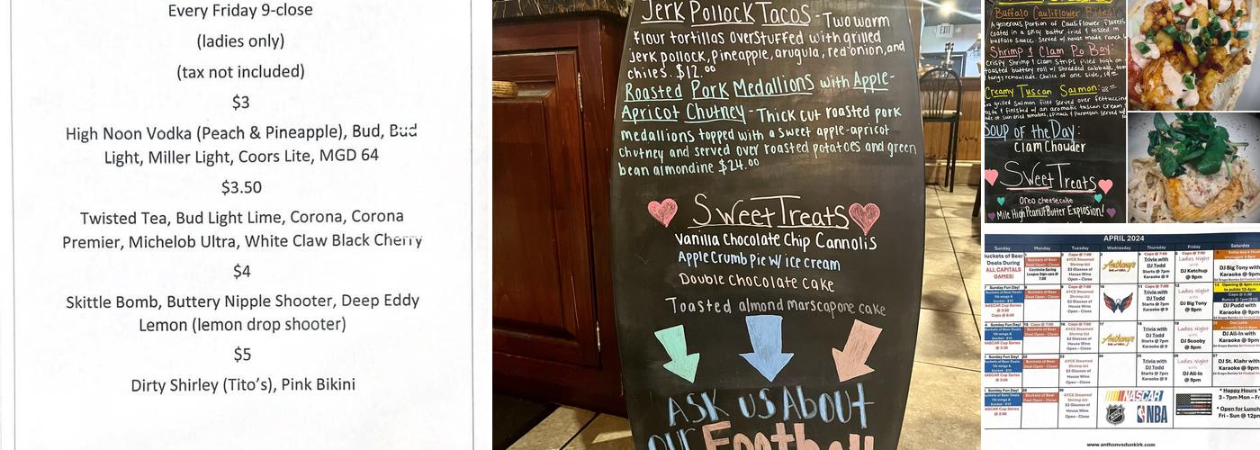 Anthony's Bar and Grill Menu