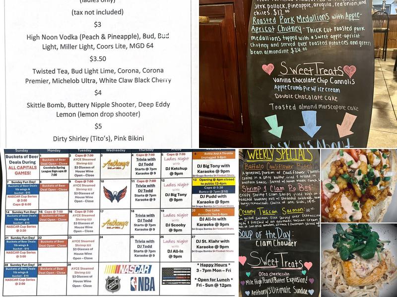 Anthony's Bar and Grill Menu