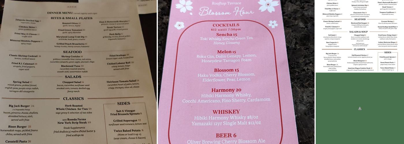 Jack Rose Dining Saloon Menu