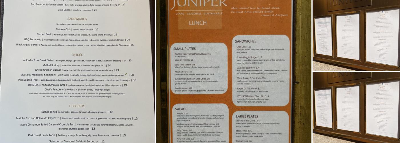 JUNIPER RESTAURANT Menu