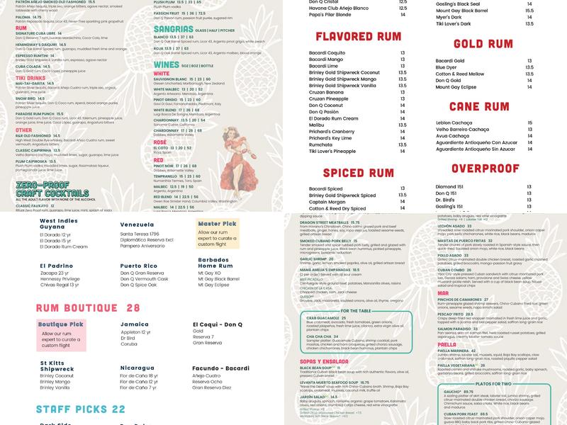 Cuba Libre Restaurant & Rum Bar Menu