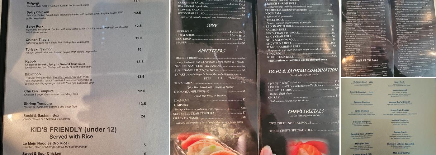 Naru Sushi & Grill Menu