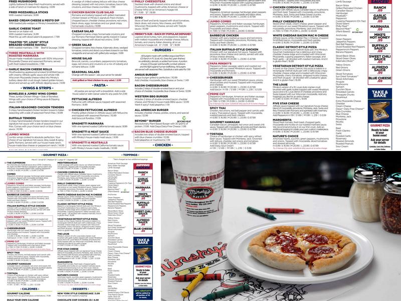 Minsky's Pizza Menu