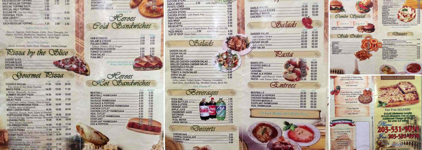 Fuzaris Pizzeria Menu