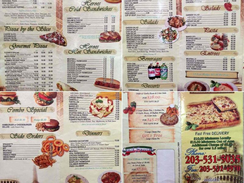 Fuzaris Pizzeria Menu