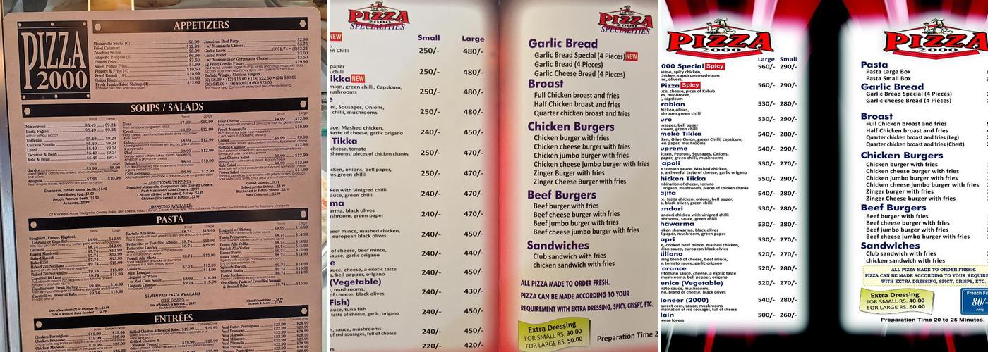 Pizza 2000 Menu