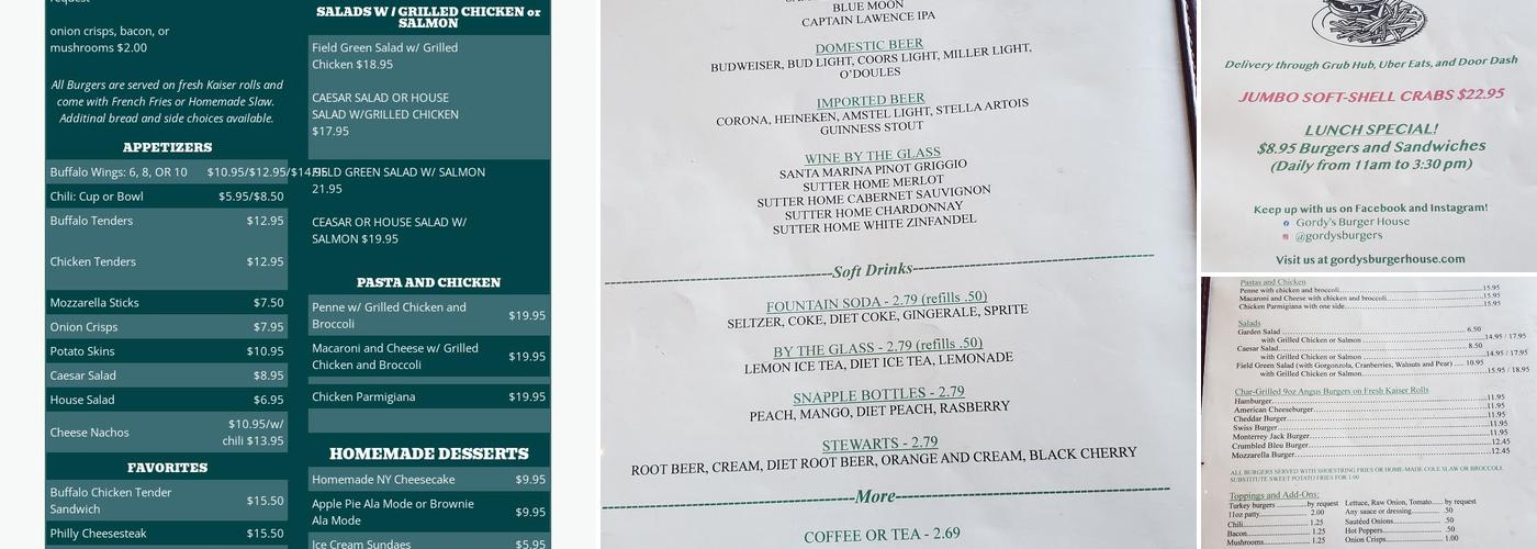 Gordy's Burger House Menu