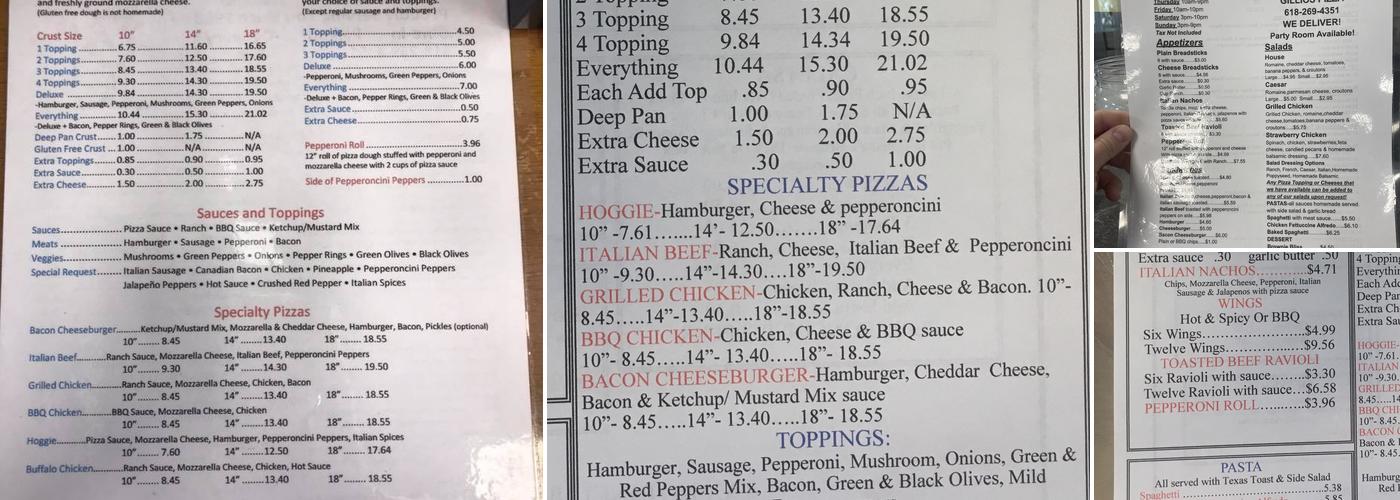 Gillio's Pizza Menu
