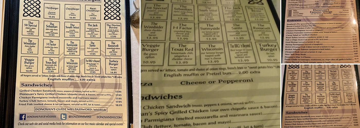 Donovan's Pub Menu