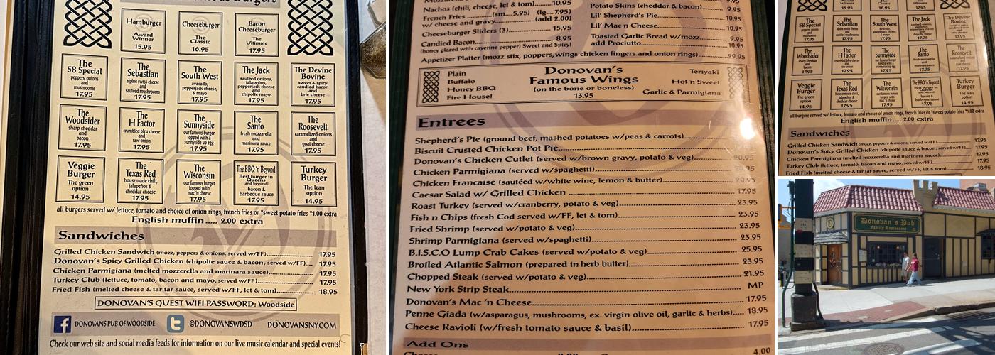 Donovan's Pub Menu