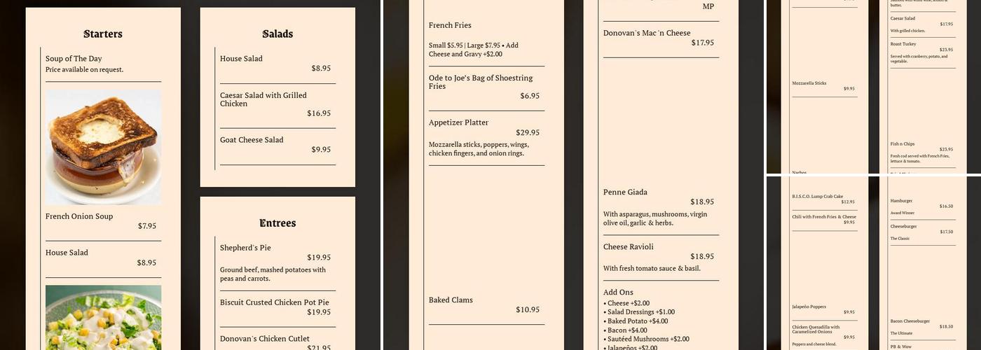 Donovan's Pub Menu