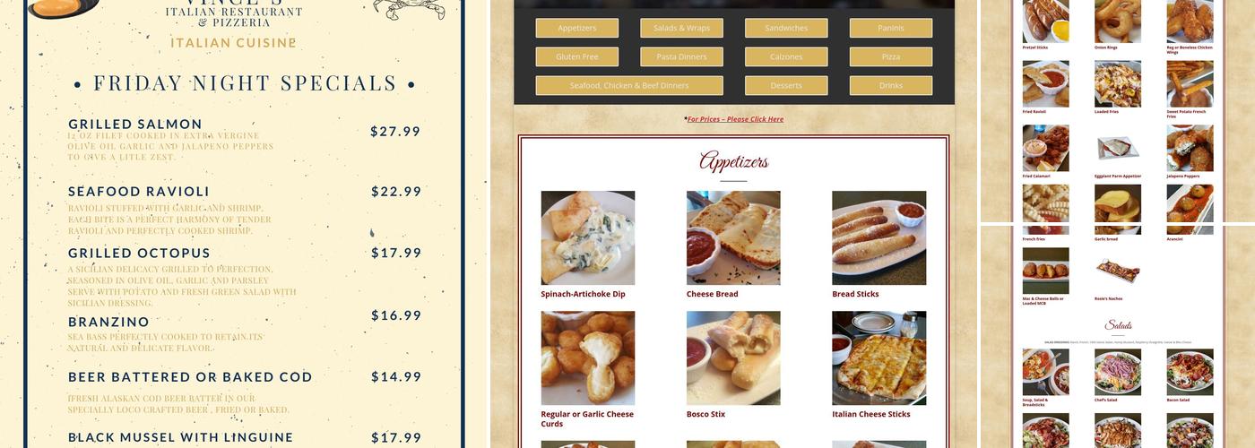 Vince's Restaurant & Pizzeria Menu
