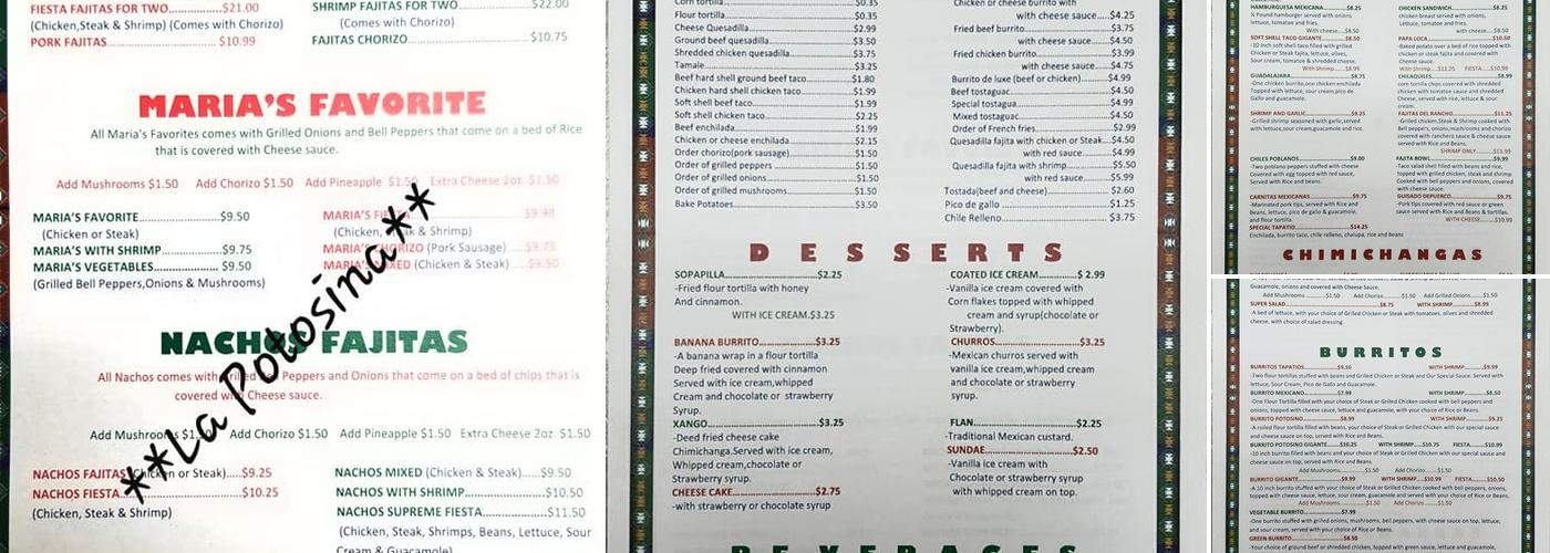 La Potosina Menu