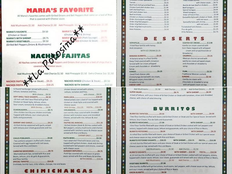 La Potosina Menu
