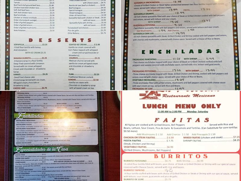 La Potosina Mexican Restaurant Menu
