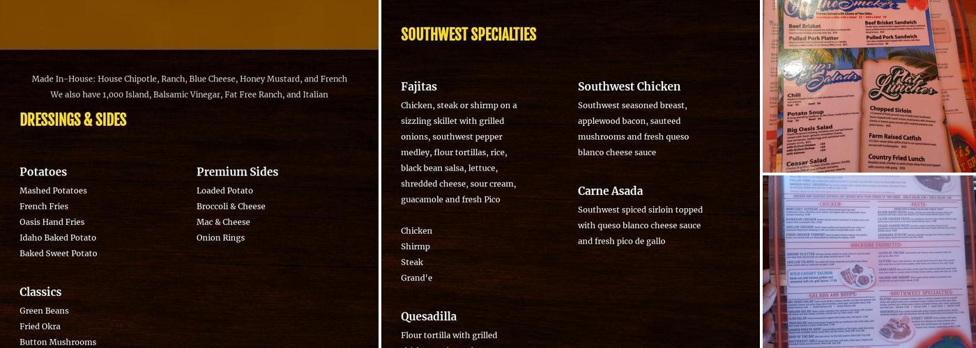 The Oasis Southwest Grill Menu