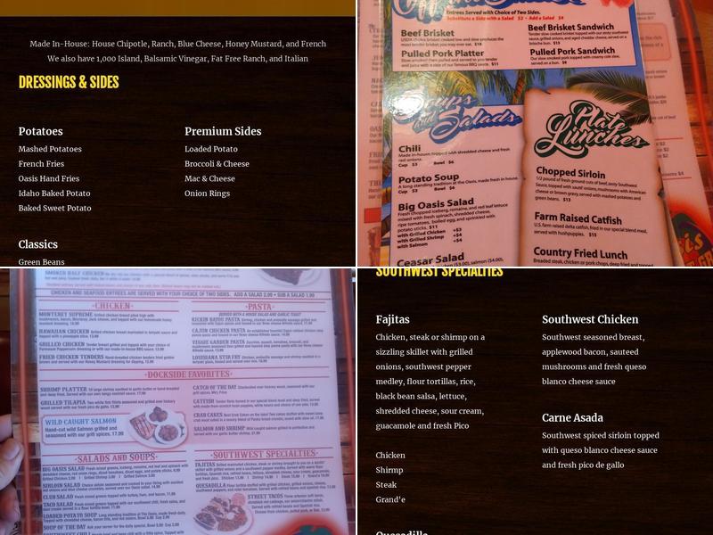The Oasis Southwest Grill Menu