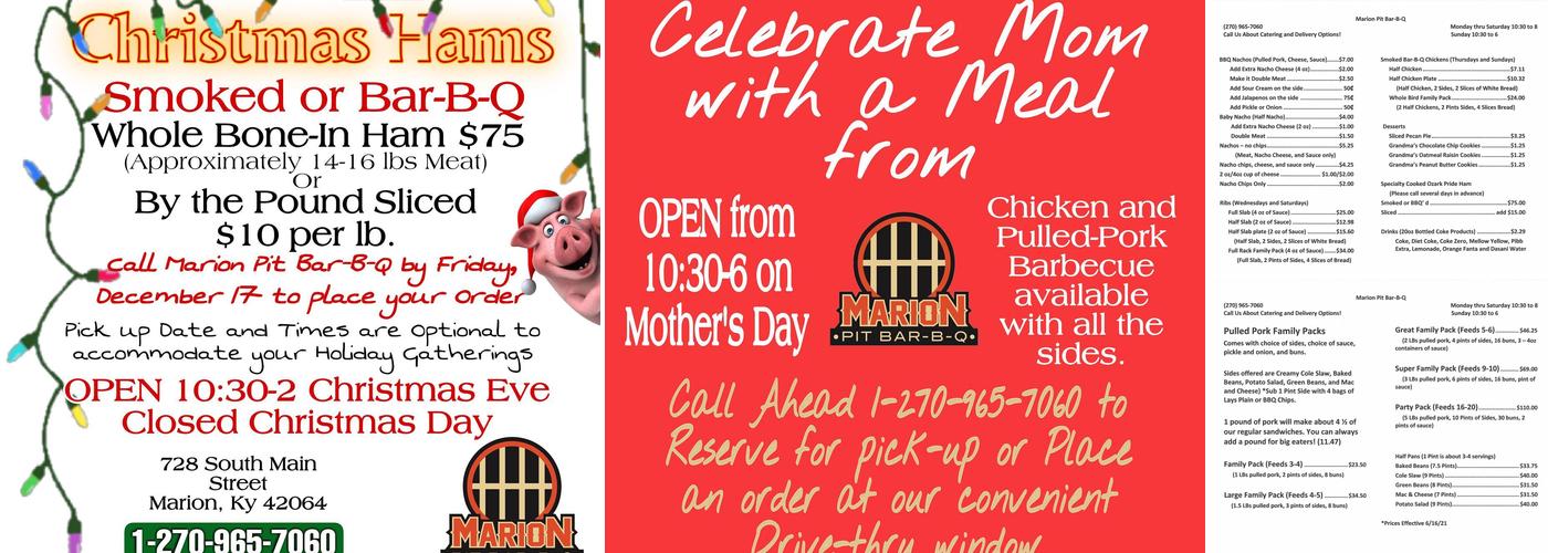 Marion Pit Bar-B-Q Menu