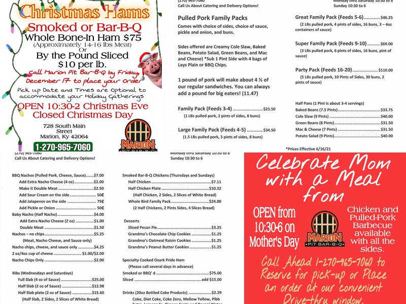 Marion Pit Bar-B-Q Menu